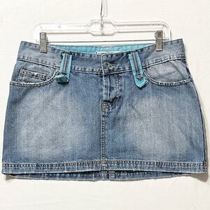 Vintage Pure Oxygen Distressed Denim Studded Micro Skirt w/Turquoise Trim - L